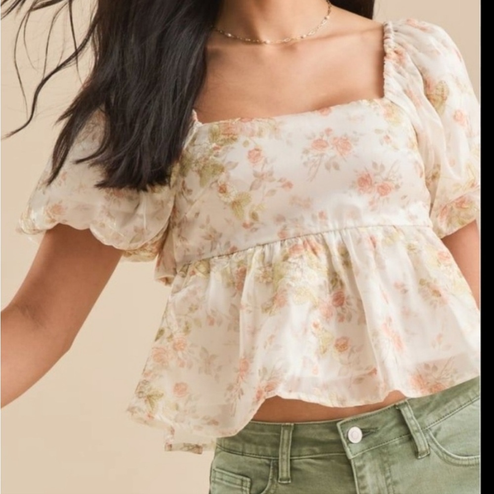 Altar'd State Floral Square Neck Blouse